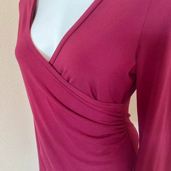 Express Wine Colored Silky Wrap Front Top - Size L - Picture 2 of 6
